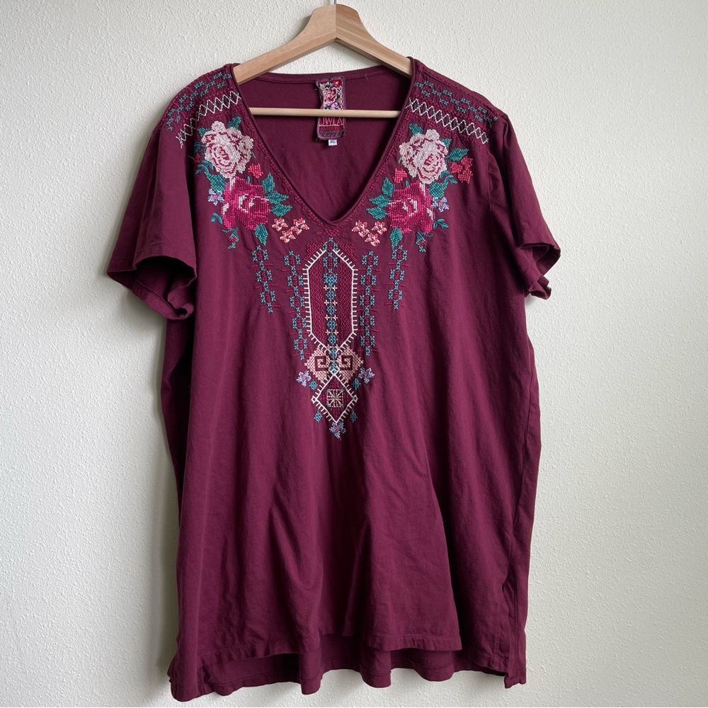 Johnny Was Embroidered V-neck Tunic Top XL